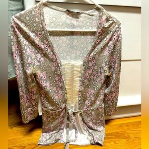 **Floral Button-Up Cardigan with Belt**